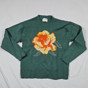Green Sweater with Floral Design